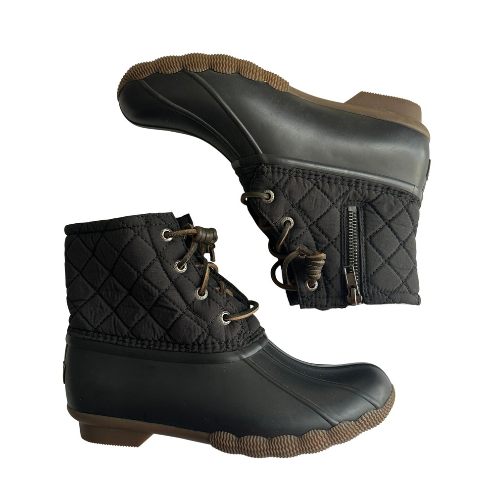 Sperry Saltwater Women Black Quilted Duck Boots Waterproof STS94063 Size 6